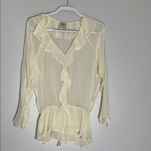 Haute Hippie silk Victorian Tier Sheer V-Neck Ruffle Blouse cream romantic top